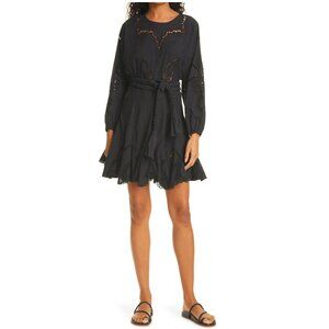 NEW $595 RHODE ELLA FLOWY BLACK EYELET MINI DRESS SIZE S